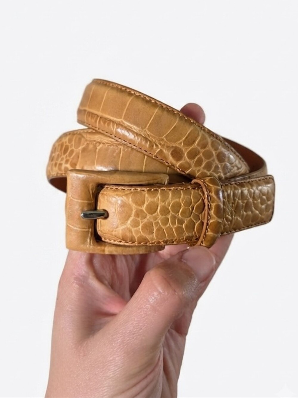 Vintage Lauren Ralph Lauren Tan Croc Embossed Leather Belt, Size XL